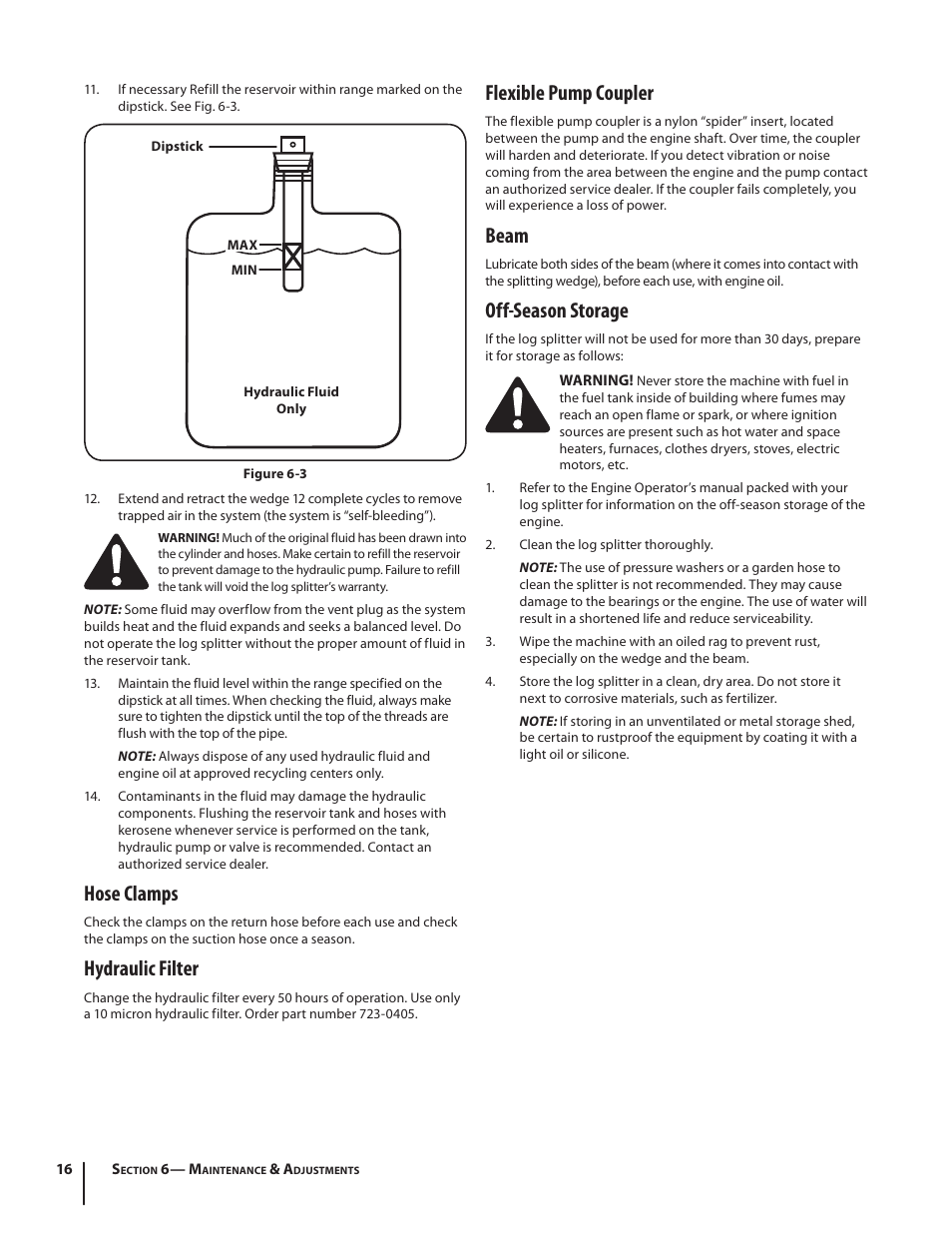 Flexible pump coupler, Beam, Off-season storage | Hose clamps, Hydraulic filter | Cub Cadet HP LS 27 CC User Manual | Page 16 / 24