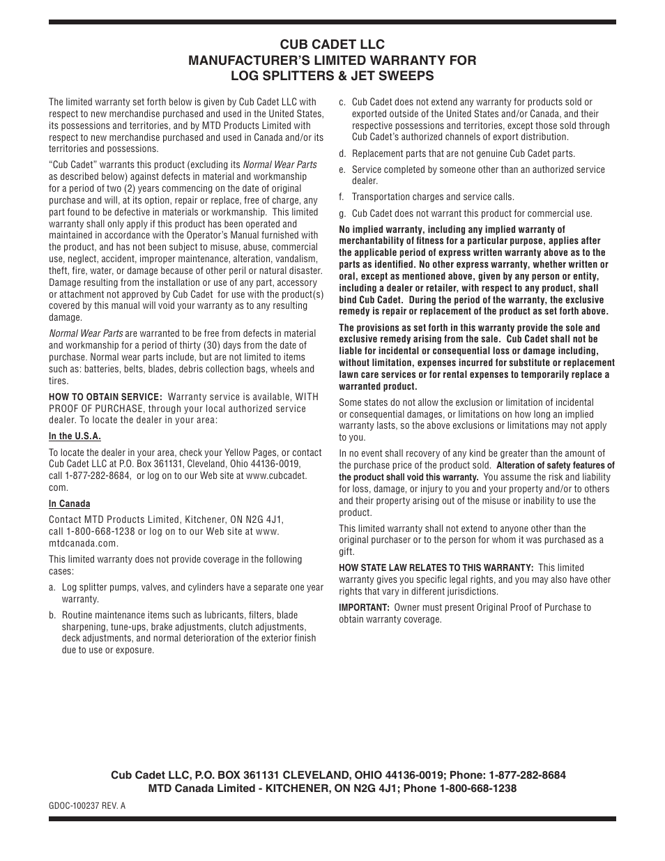 Cub Cadet HP LS 27 CC User Manual | Page 24 / 24