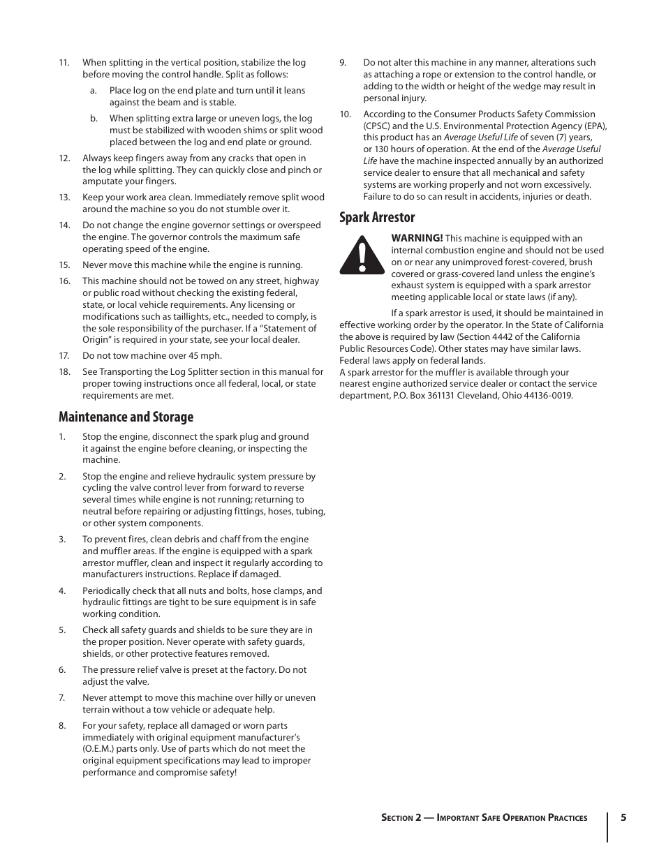 Maintenance and storage, Spark arrestor | Cub Cadet HP LS 27 CC User Manual | Page 5 / 24