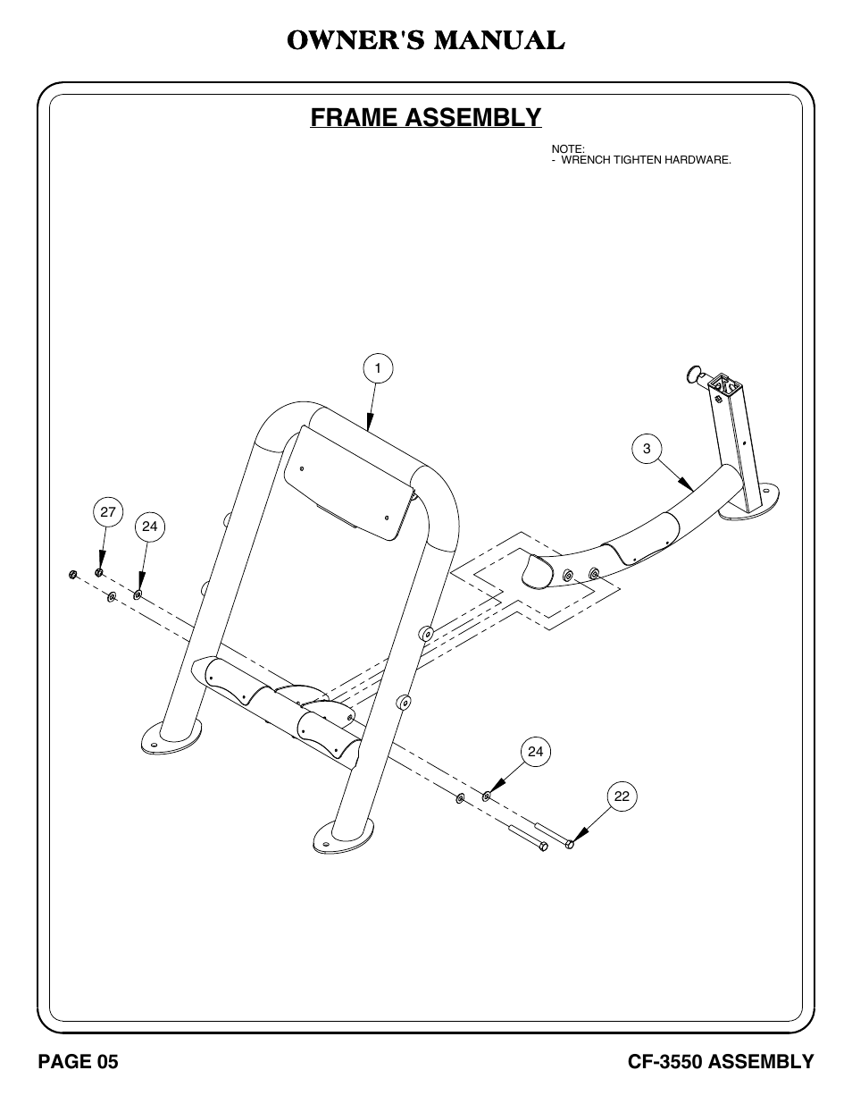 Cf-3550 pg. 05-06, Frame assembly, Owner's manual | Hoist Fitness CF-3550 User Manual | Page 6 / 23