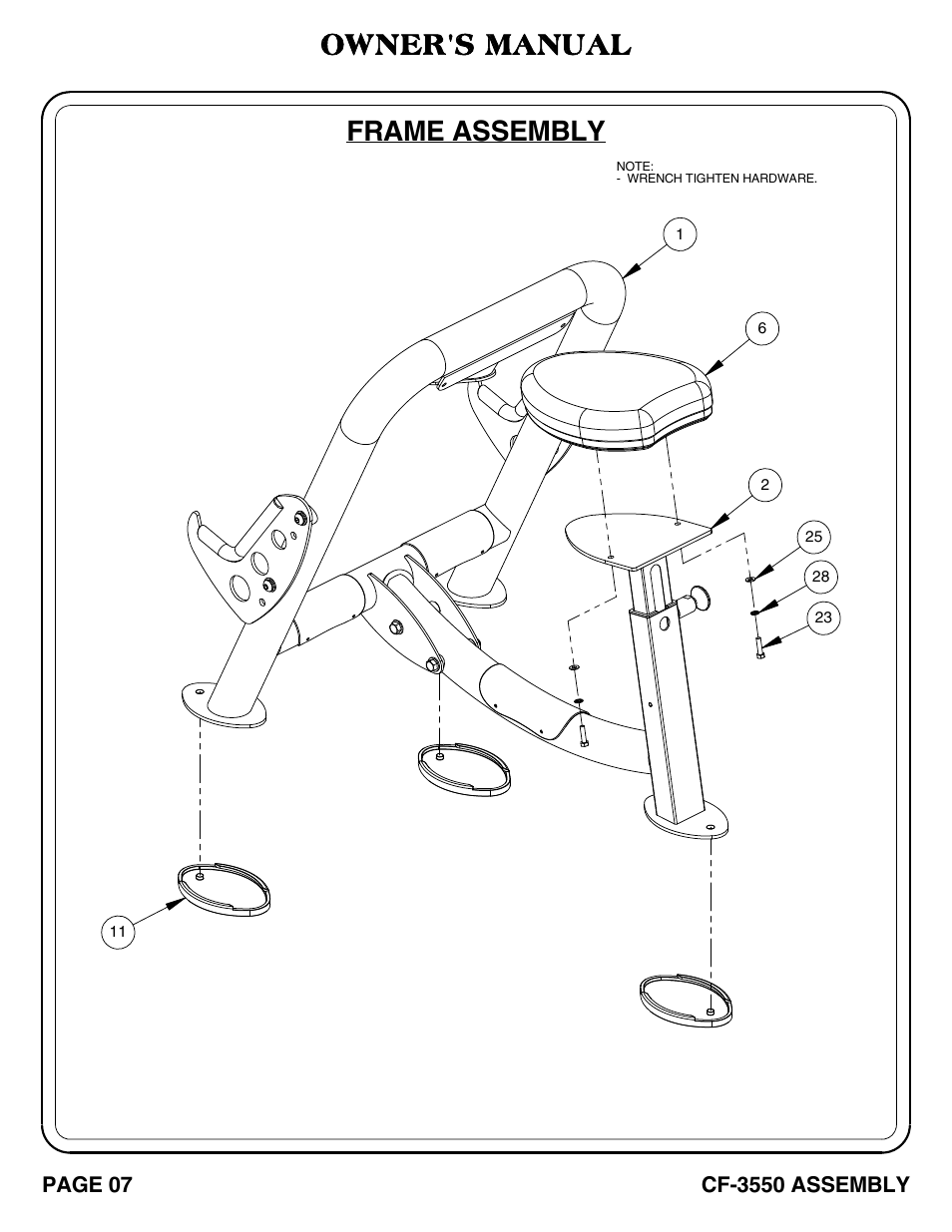 Cf-3550 pg. 07-08, Frame assembly owner's manual | Hoist Fitness CF-3550 User Manual | Page 8 / 23