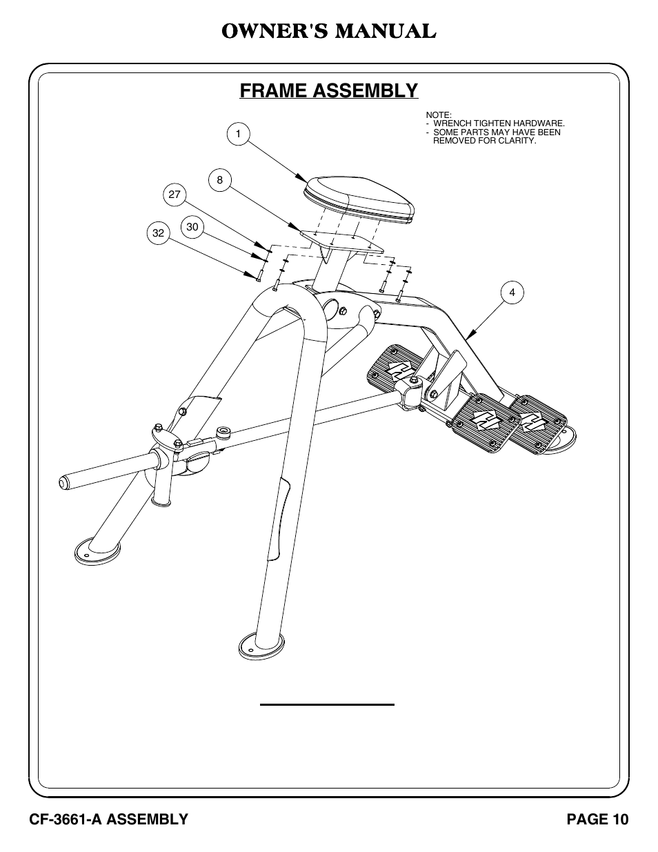 Important, Frame assembly, Owner's manual | Hoist Fitness CF-3661-A User Manual | Page 11 / 28