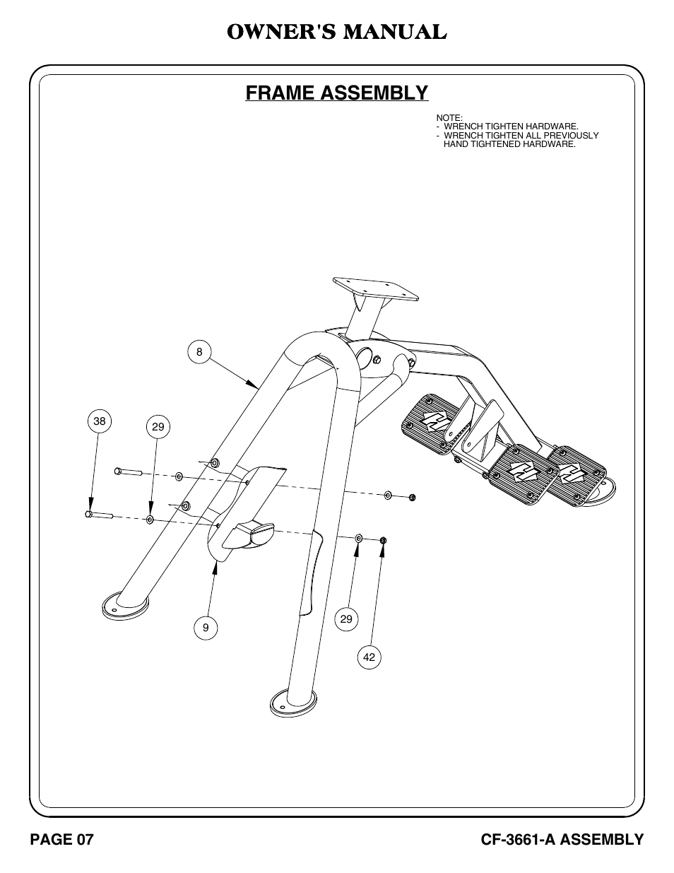 Frame assembly, Owner's manual | Hoist Fitness CF-3661-A User Manual | Page 8 / 28