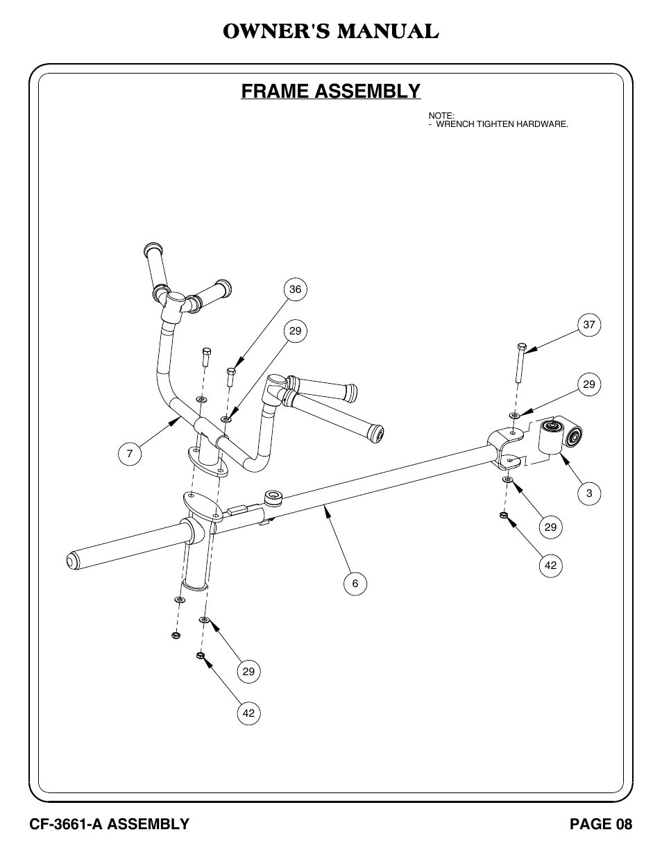 Frame assembly, Owner's manual | Hoist Fitness CF-3661-A User Manual | Page 9 / 28