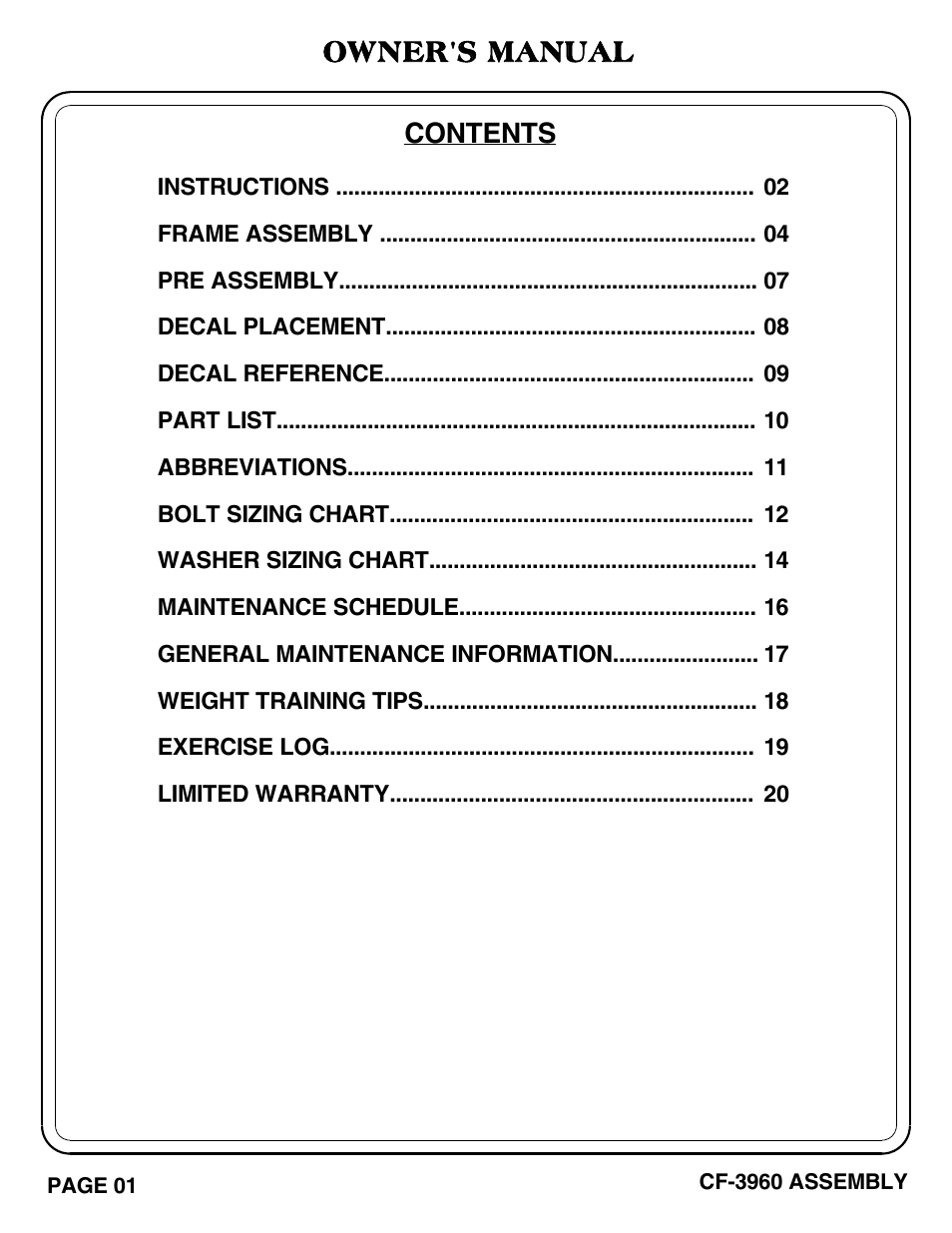 Hoist Fitness CF-3960 User Manual | Page 2 / 21