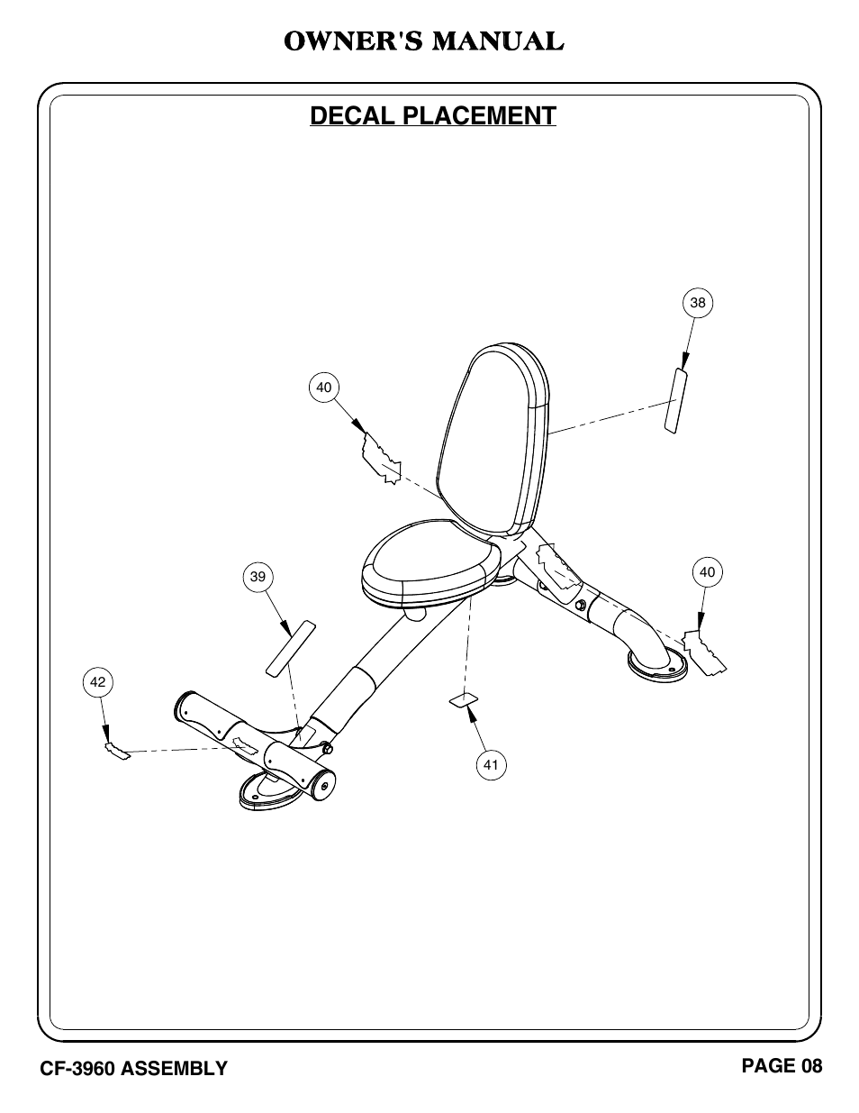 Decal placement owner's manual | Hoist Fitness CF-3960 User Manual | Page 9 / 21