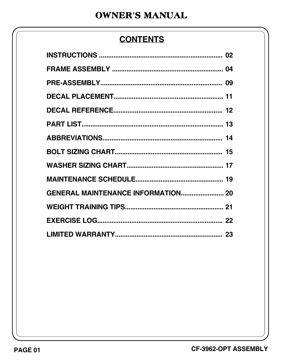 Hoist Fitness CF-3962-OPT User Manual | Page 2 / 24