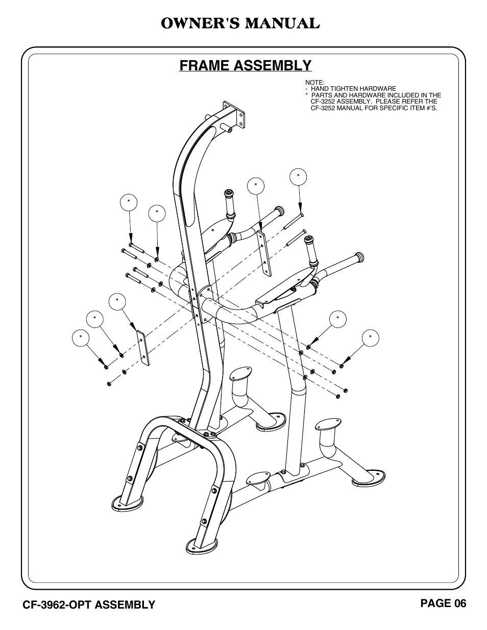 Frame assembly, Owner's manual | Hoist Fitness CF-3962-OPT User Manual | Page 7 / 24