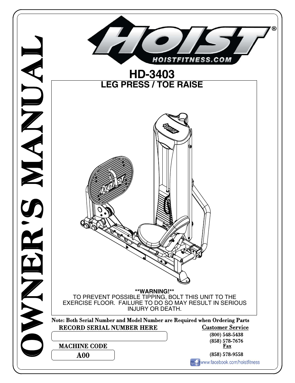 Hoist Fitness HD-3403 User Manual | 43 pages