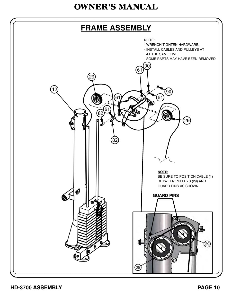 Owner’s manual frame assembly | Hoist Fitness HD‐3700 User Manual | Page 11 / 57