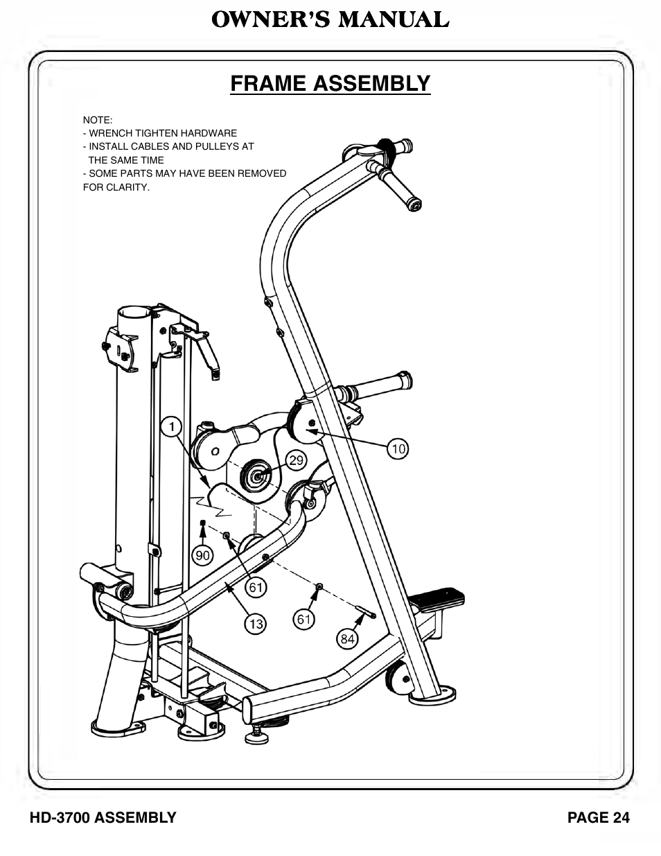 Owner’s manual frame assembly | Hoist Fitness HD‐3700 User Manual | Page 25 / 57