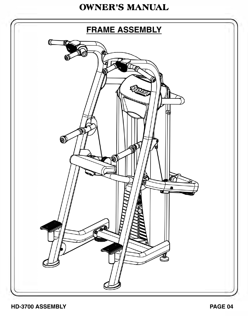 Owner’s manual frame assembly | Hoist Fitness HD‐3700 User Manual | Page 5 / 57