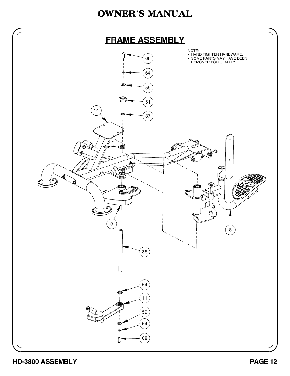 Frame assembly owner's manual | Hoist Fitness HD-3800 User Manual | Page 13 / 44