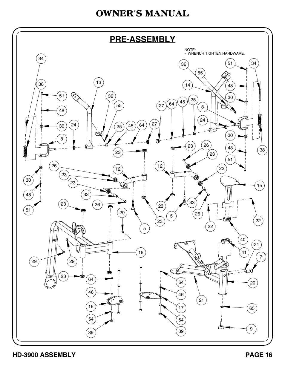 Pre-assembly, Owner's manual, Hd-3900 assembly | Page 16 | Hoist Fitness HD-3900 User Manual | Page 17 / 37