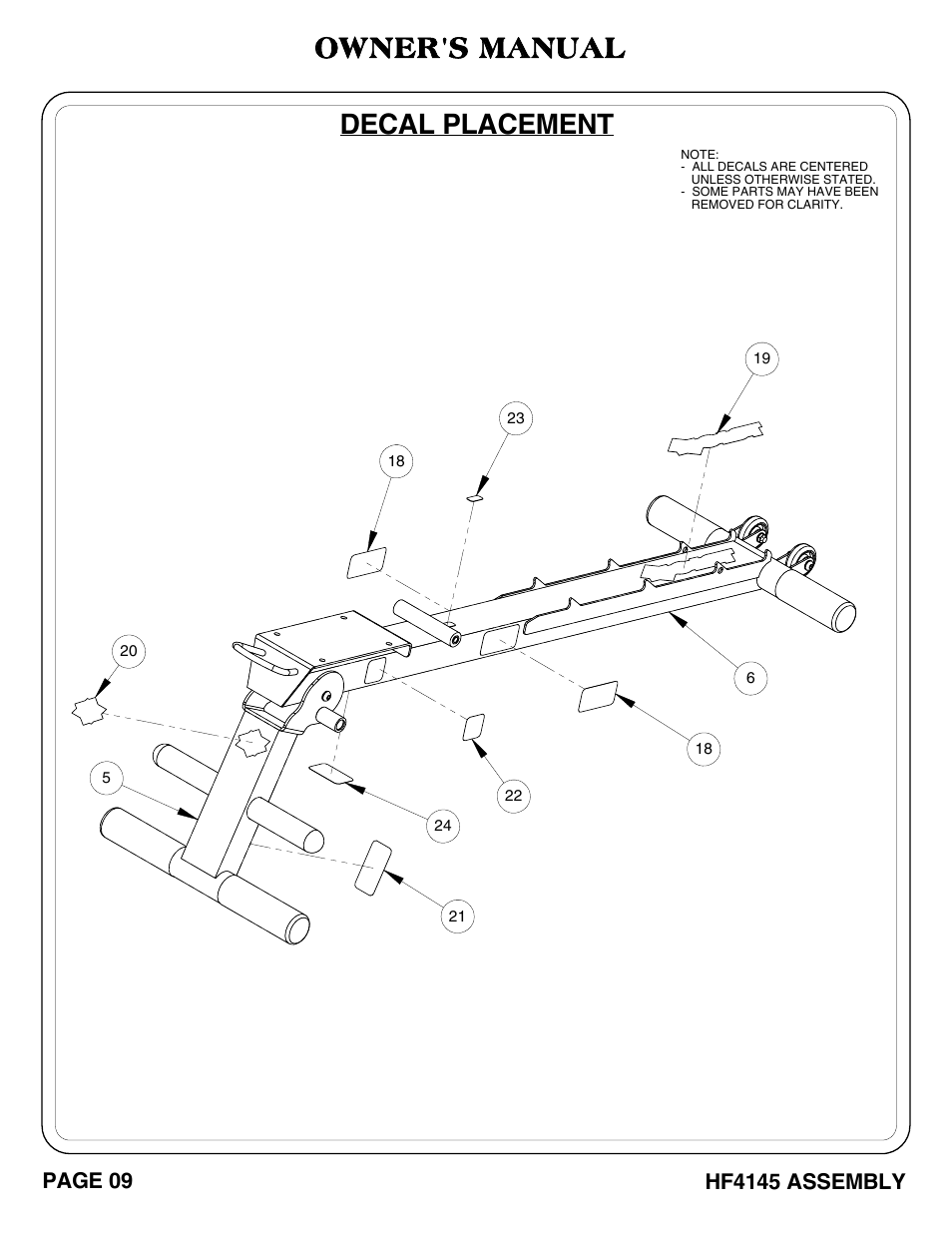 Owner's manual, Decal placement | Hoist Fitness HF4145 User Manual | Page 10 / 15