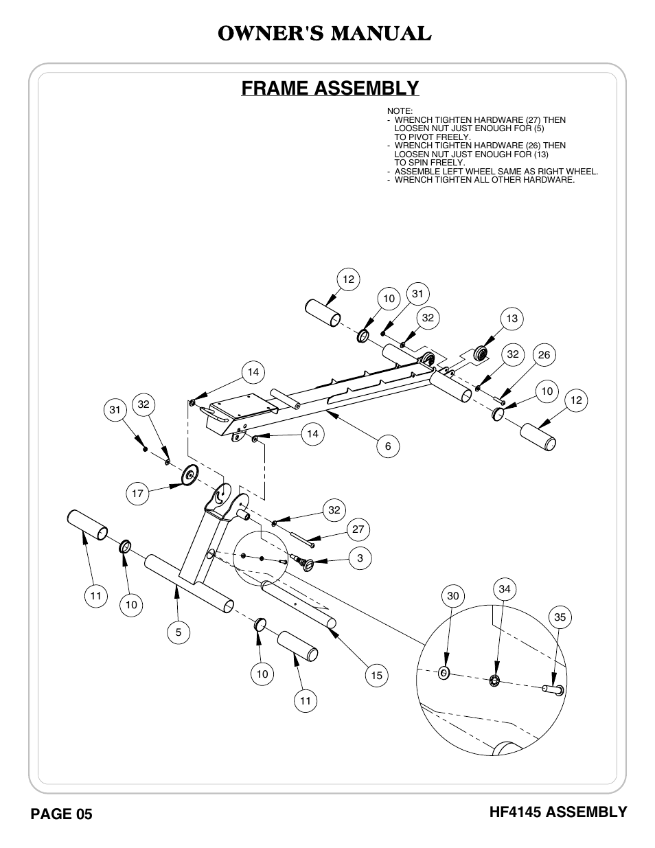 Owner's manual, Frame assembly | Hoist Fitness HF4145 User Manual | Page 6 / 15