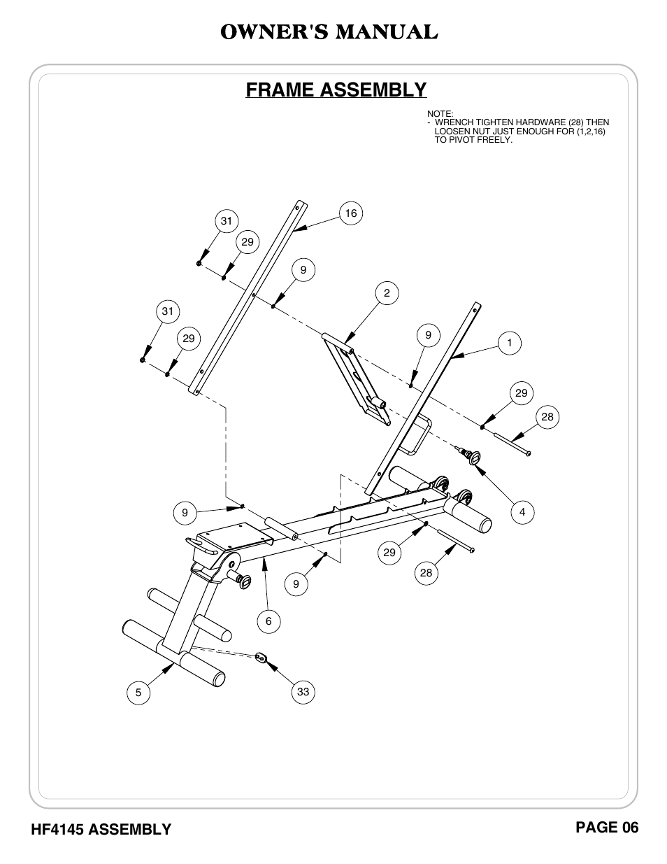 Owner's manual, Frame assembly | Hoist Fitness HF4145 User Manual | Page 7 / 15