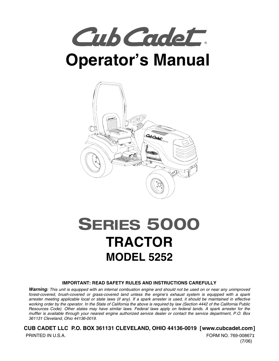 Cub Cadet TRACTOR 5252 User Manual | 56 pages