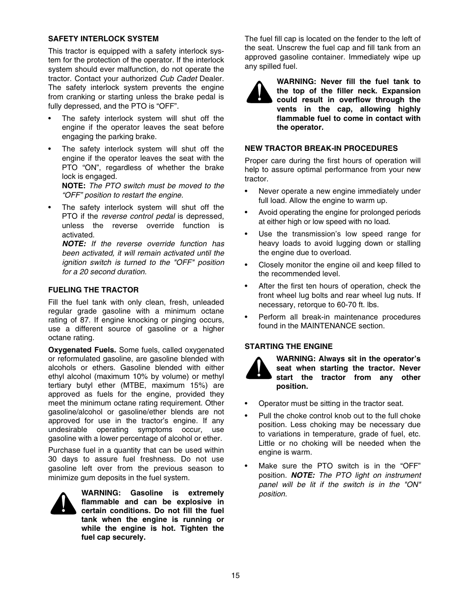 Cub Cadet TRACTOR 5252 User Manual | Page 15 / 56