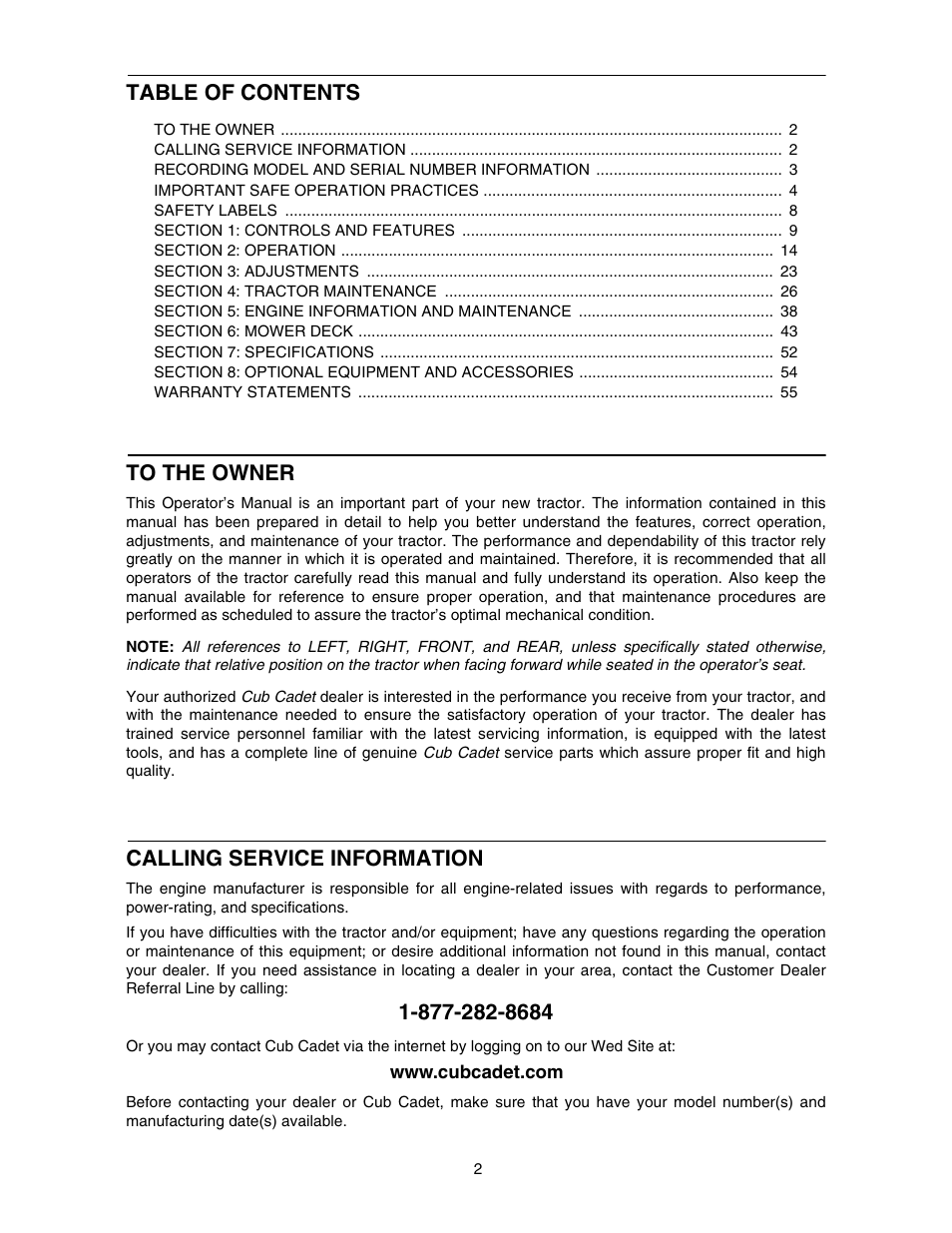 Cub Cadet TRACTOR 5252 User Manual | Page 2 / 56