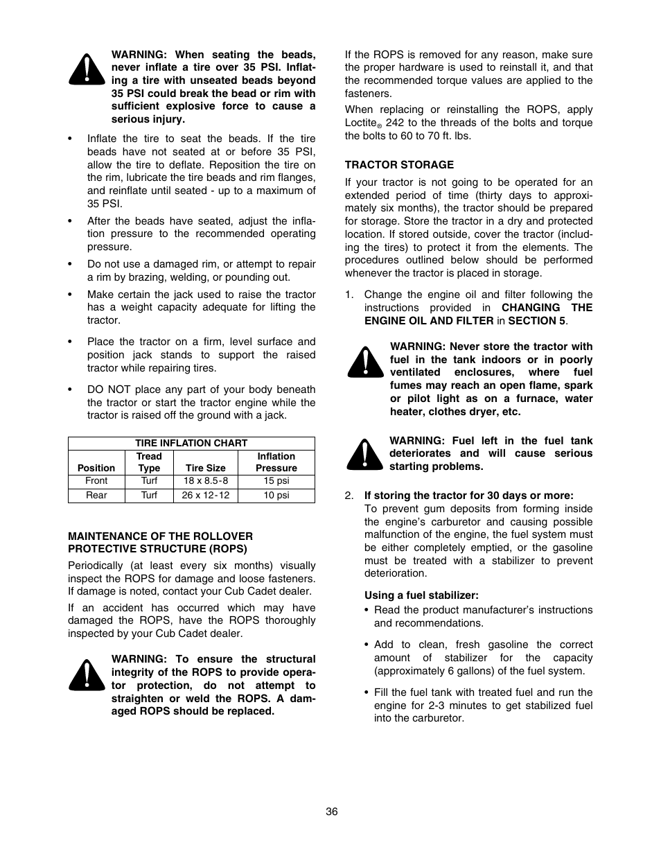 Cub Cadet TRACTOR 5252 User Manual | Page 36 / 56