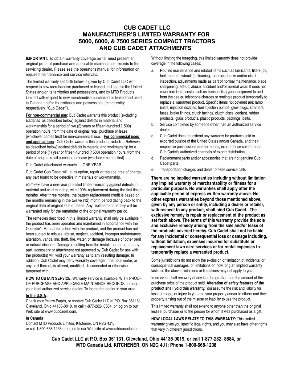 Cub Cadet TRACTOR 5252 User Manual | Page 56 / 56