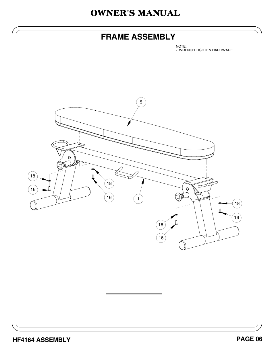 Important, Owner's manual, Frame assembly | Hoist Fitness HF4164 User Manual | Page 7 / 13