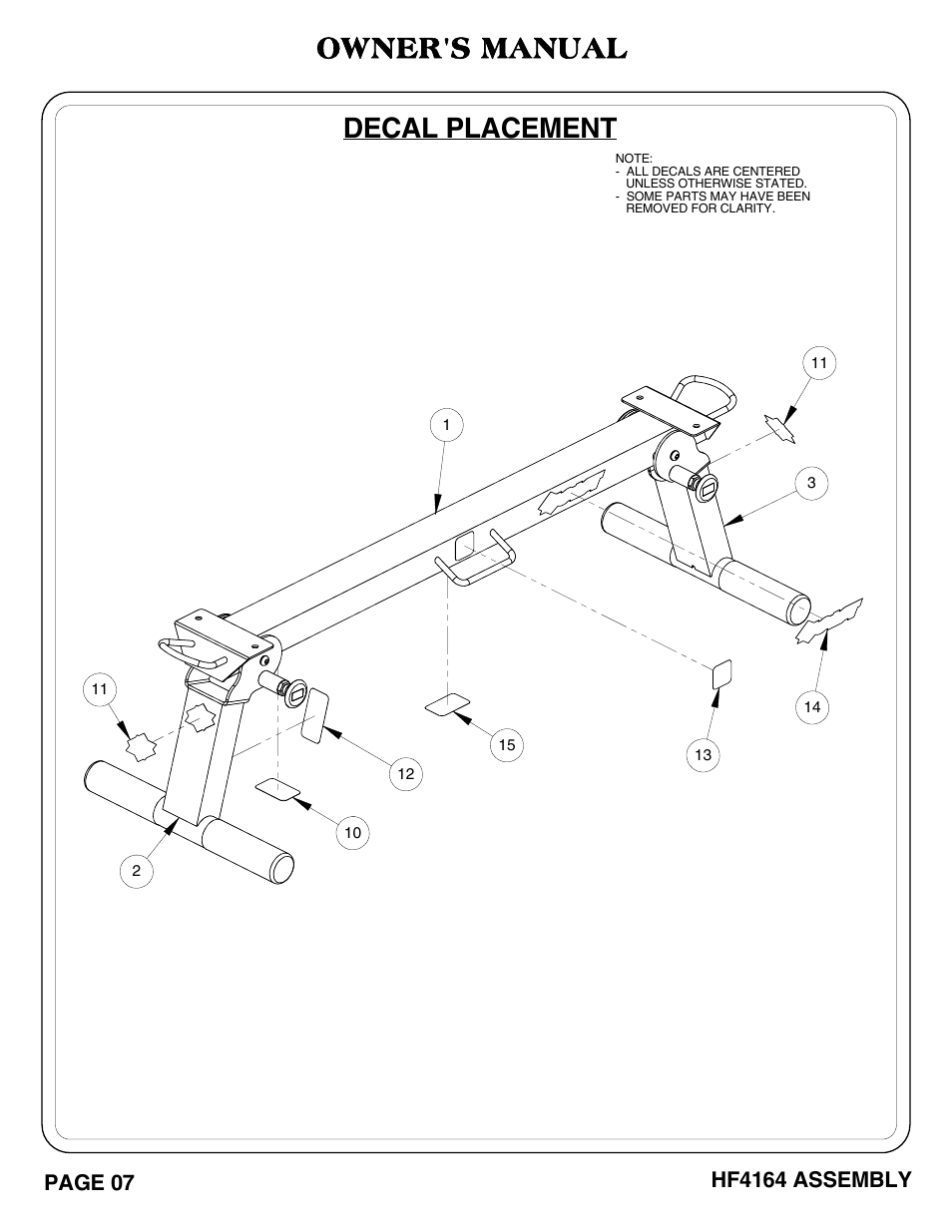 Owner's manual, Decal placement, Page 07 | Hf4164 assembly | Hoist Fitness HF4164 User Manual | Page 8 / 13