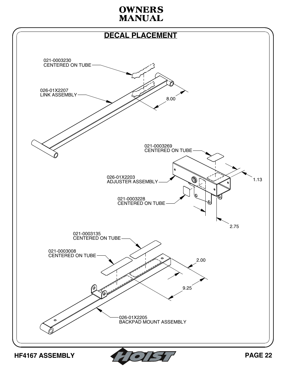 Manual, Manual owners owners owners owners, Decal placement | Hoist Fitness HF4167 User Manual | Page 23 / 37