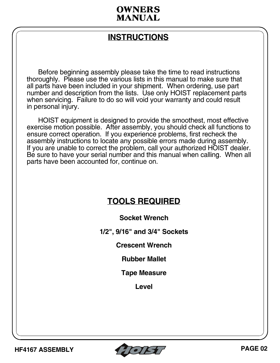 Hoist Fitness HF4167 User Manual | Page 3 / 37