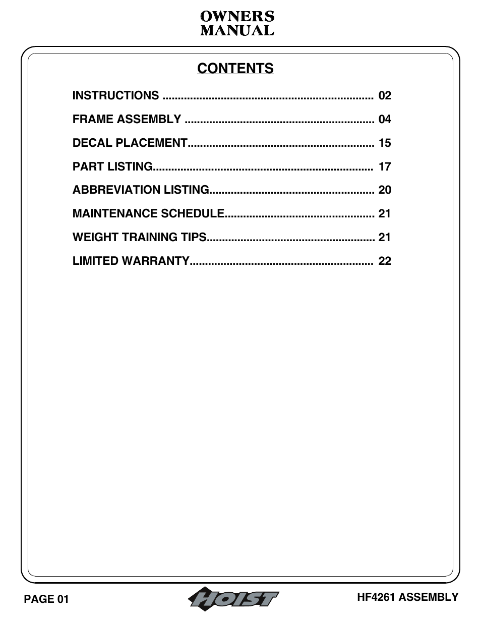 Hoist Fitness HF4261 User Manual | Page 2 / 23