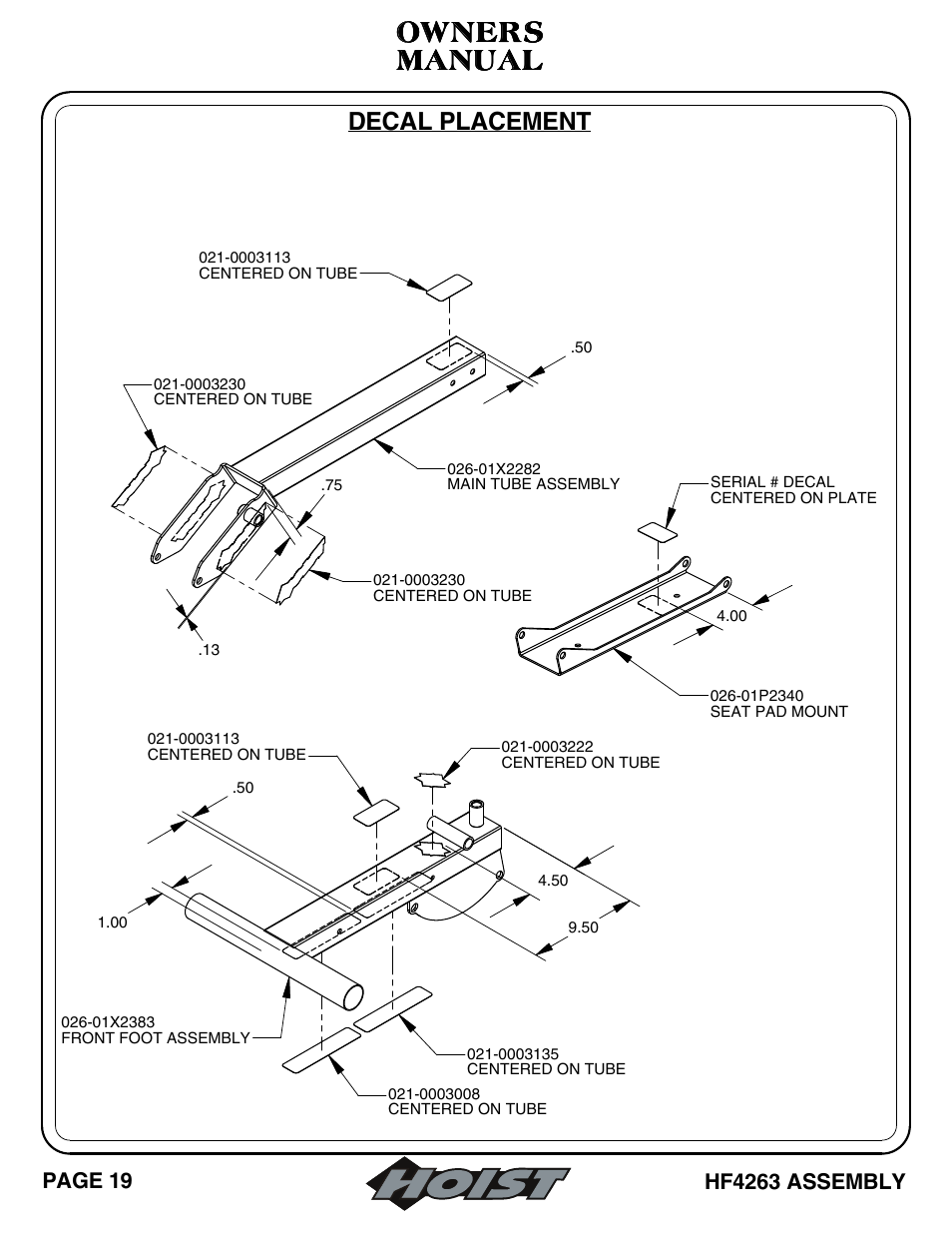 Manual, Manual owners owners owners owners, Decal placement | Hoist Fitness HF4263 User Manual | Page 20 / 25