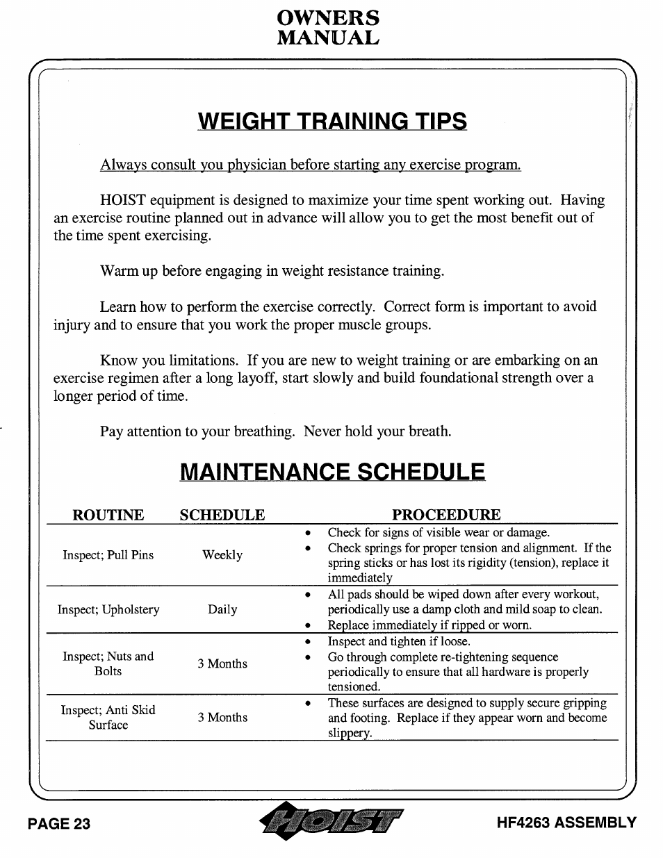 Hoist Fitness HF4263 User Manual | Page 24 / 25