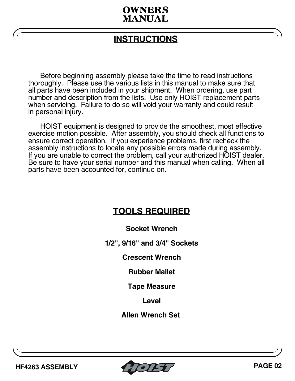 Hoist Fitness HF4263 User Manual | Page 3 / 25