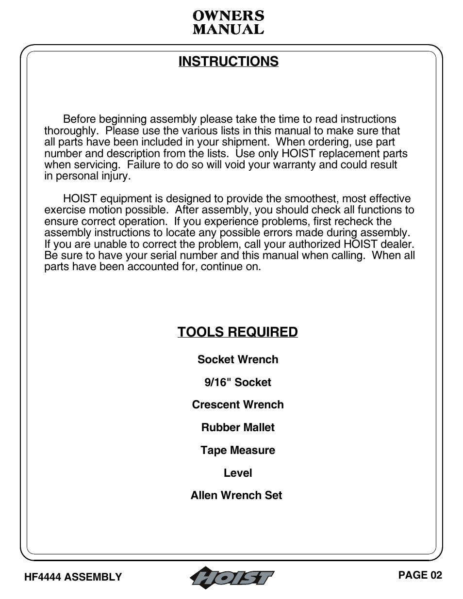 Hoist Fitness HF4444 User Manual | Page 3 / 23