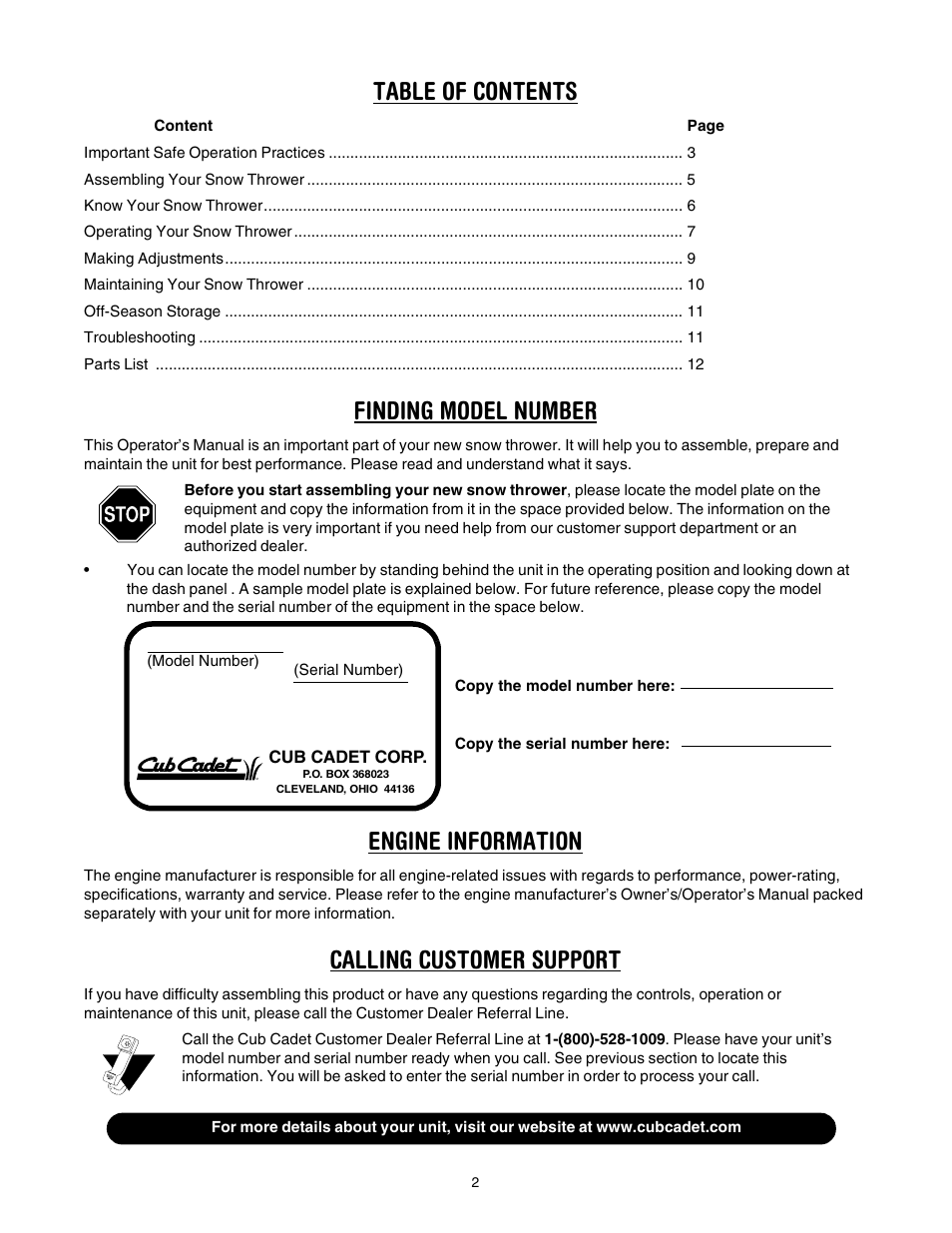 Cub Cadet 721E User Manual | Page 2 / 16