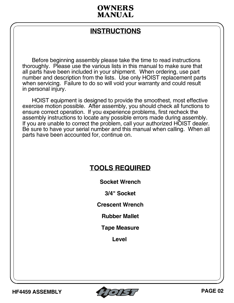 Hoist Fitness HF4459 User Manual | Page 3 / 25