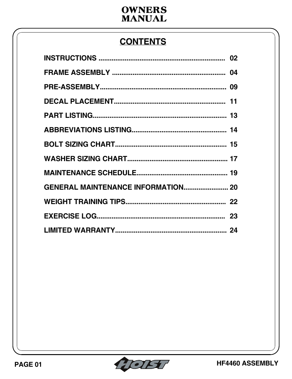 Hoist Fitness HF4460 User Manual | Page 2 / 25