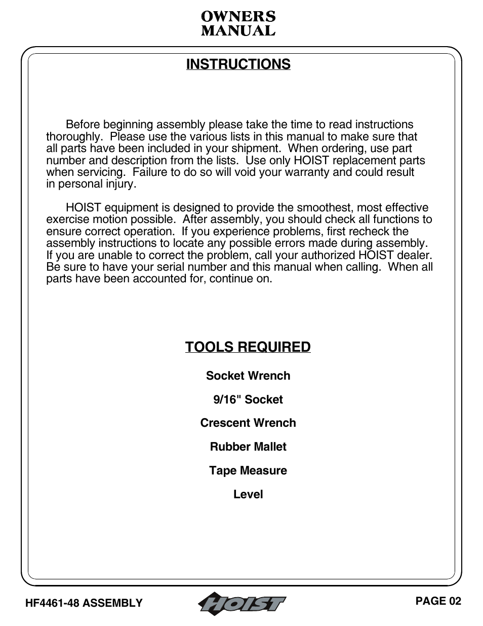 Hoist Fitness HF4461-48 User Manual | Page 3 / 31