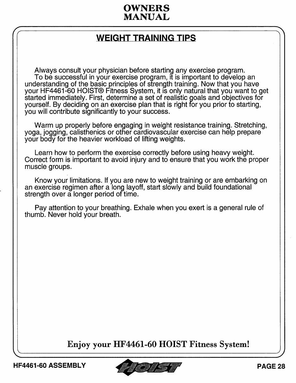 Hoist Fitness HF4461-60 User Manual | Page 29 / 31