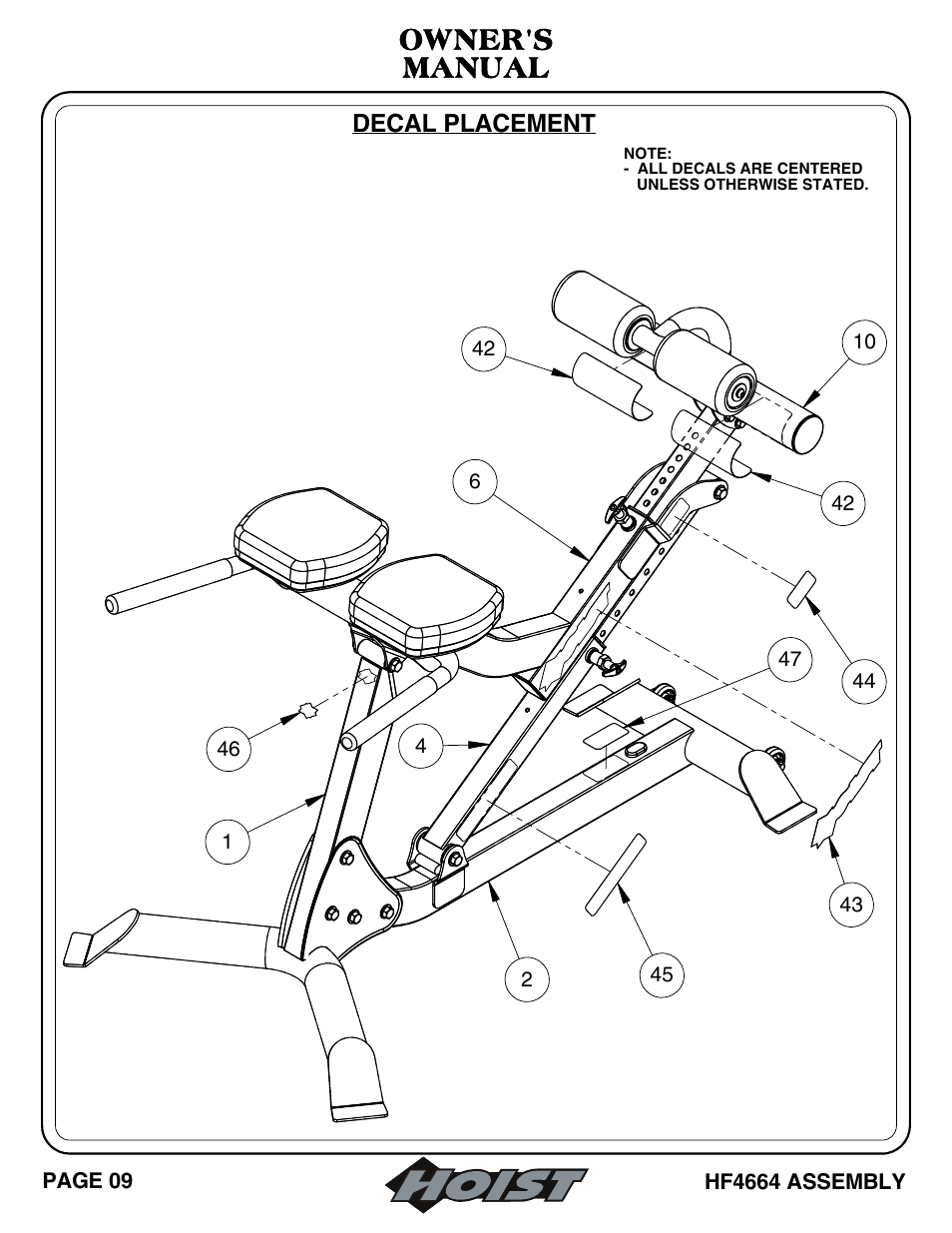 Owner's manual | Hoist Fitness HF4664 User Manual | Page 10 / 27