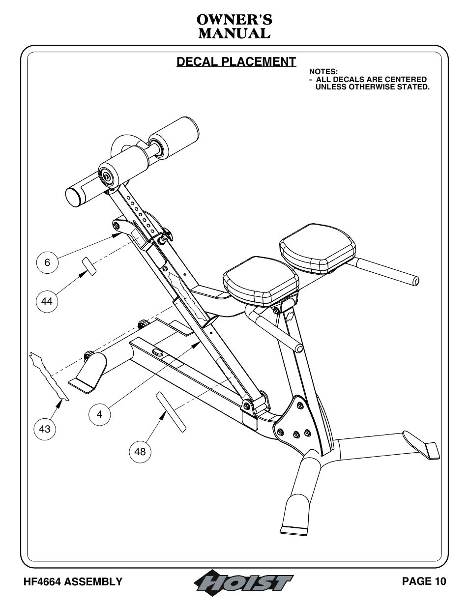 Owner's manual | Hoist Fitness HF4664 User Manual | Page 11 / 27