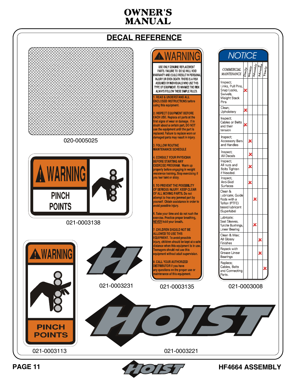 Owner's manual notice | Hoist Fitness HF4664 User Manual | Page 12 / 27