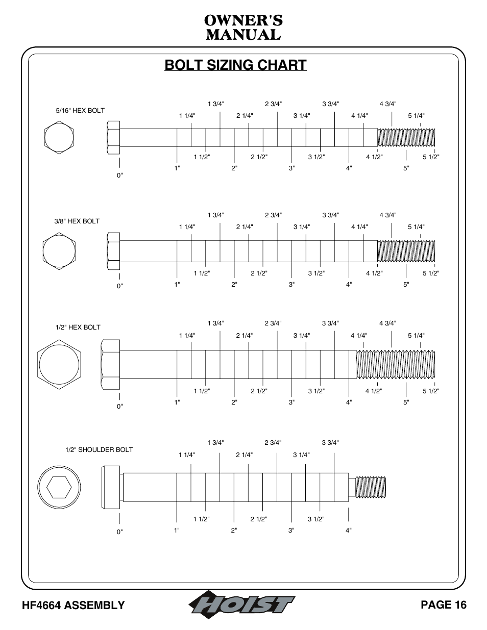 Owner's manual bolt sizing chart | Hoist Fitness HF4664 User Manual | Page 17 / 27