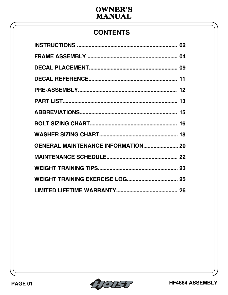 Hoist Fitness HF4664 User Manual | Page 2 / 27