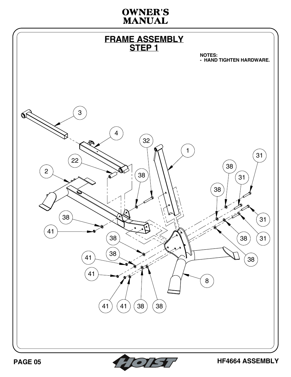 Frame assembly step 1 owner's manual | Hoist Fitness HF4664 User Manual | Page 6 / 27