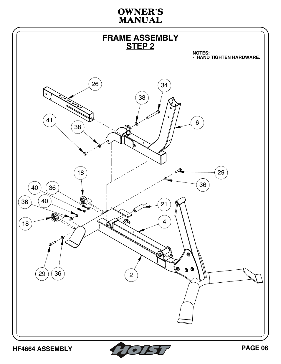 Frame assembly step 2, Owner's manual | Hoist Fitness HF4664 User Manual | Page 7 / 27