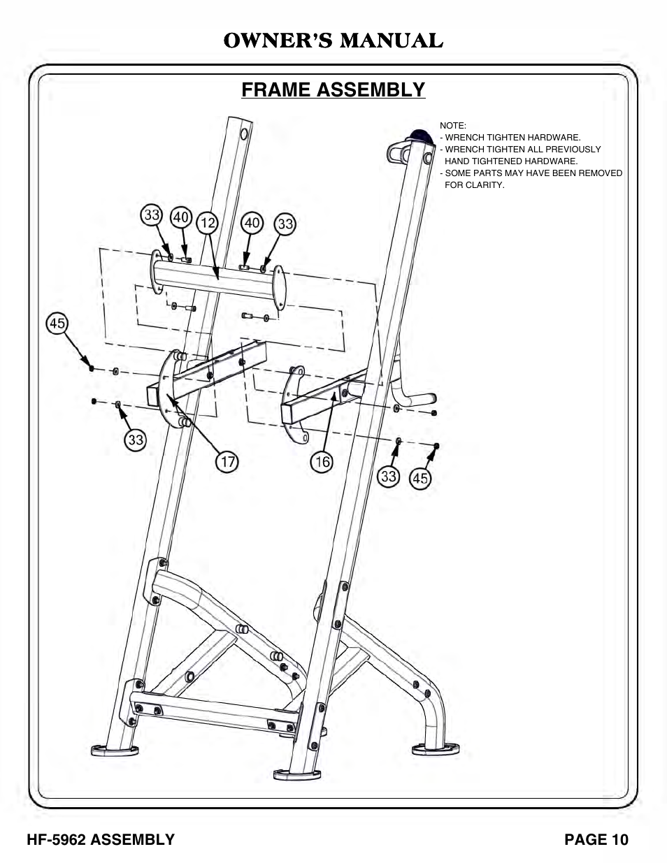 Frame assembly owner’s manual | Hoist Fitness HF-5962 User Manual | Page 11 / 36