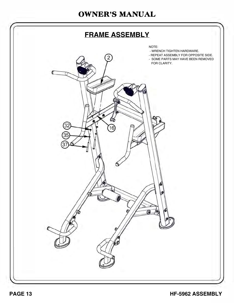 Frame assembly owner’s manual | Hoist Fitness HF-5962 User Manual | Page 14 / 36