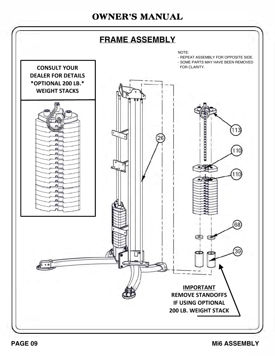 Frame assembly owner’s manual | Hoist Fitness Mi6 User Manual | Page 10 / 79